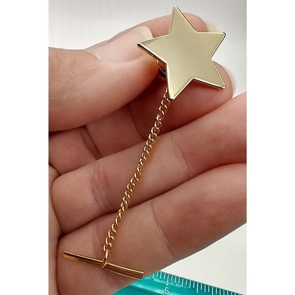 Vintage Star Tie Tack Button Bar Clasp Chain Gold Tone Dad Grandpa Gift - Picture 2 of 9